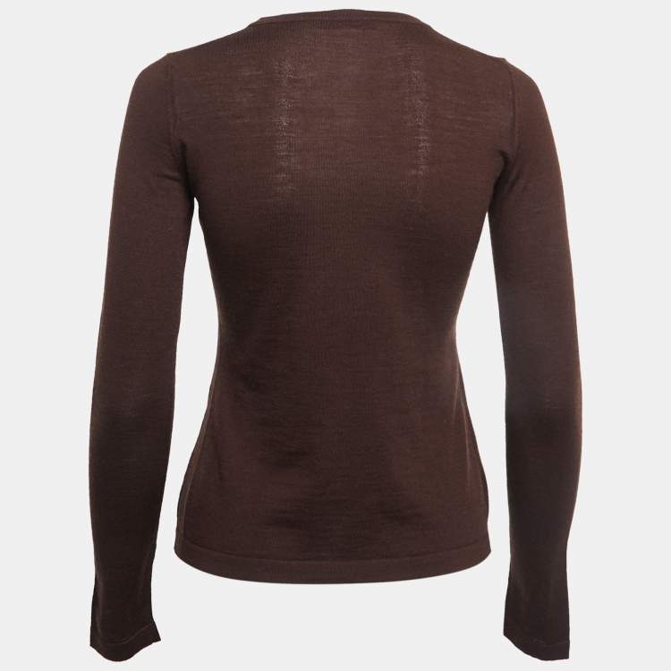 Pre Owned CH Carolina Herrera Brown Knit Buttoned Cardigan XS