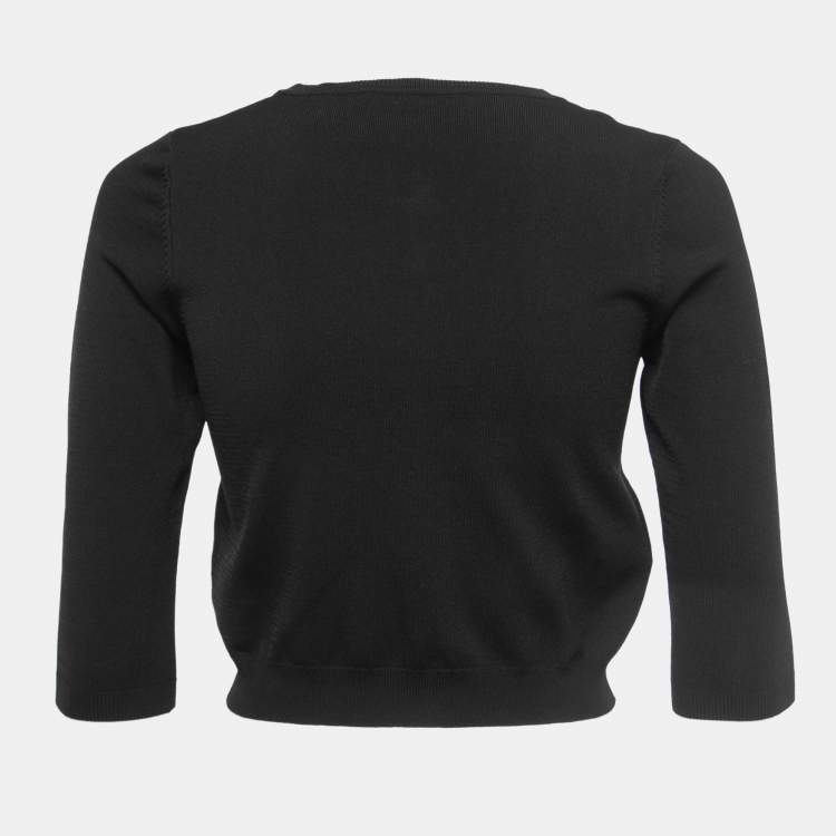 Pre Owned CH Carolina Herrera Black Knit Buttoned 3/4 Sleeve Cardigan XS