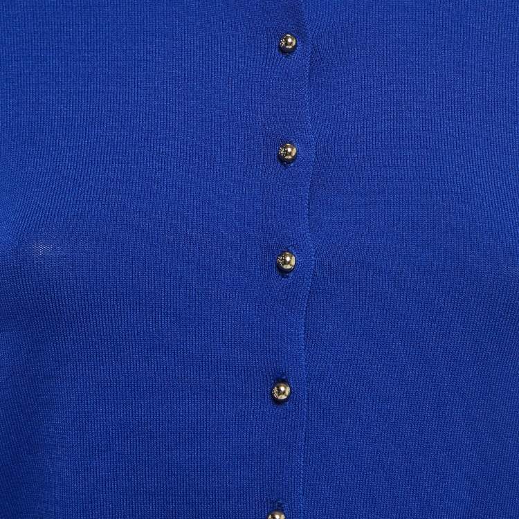 Pre Owned CH Carolina Herrera Blue Knit Buttoned 3/4 Sleeve Cardigan XS