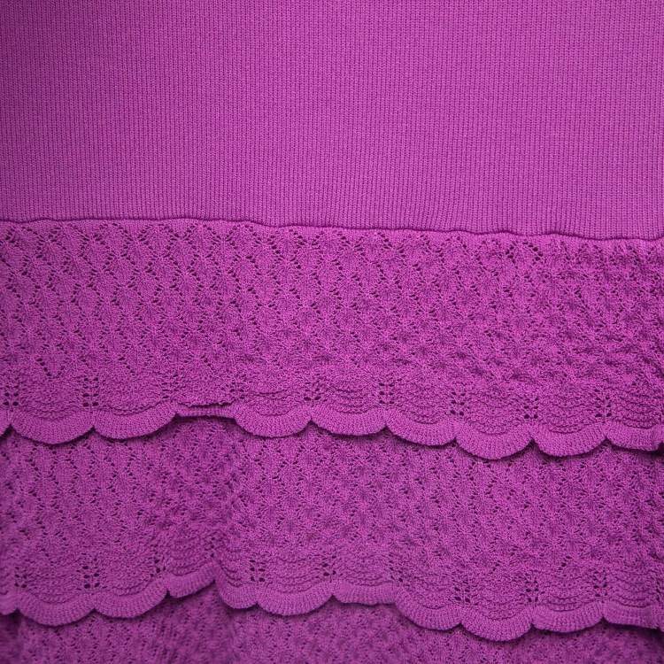 Pre Owned CH Carolina Herrera Purple Knit Sleeveless Belted Short Dress S