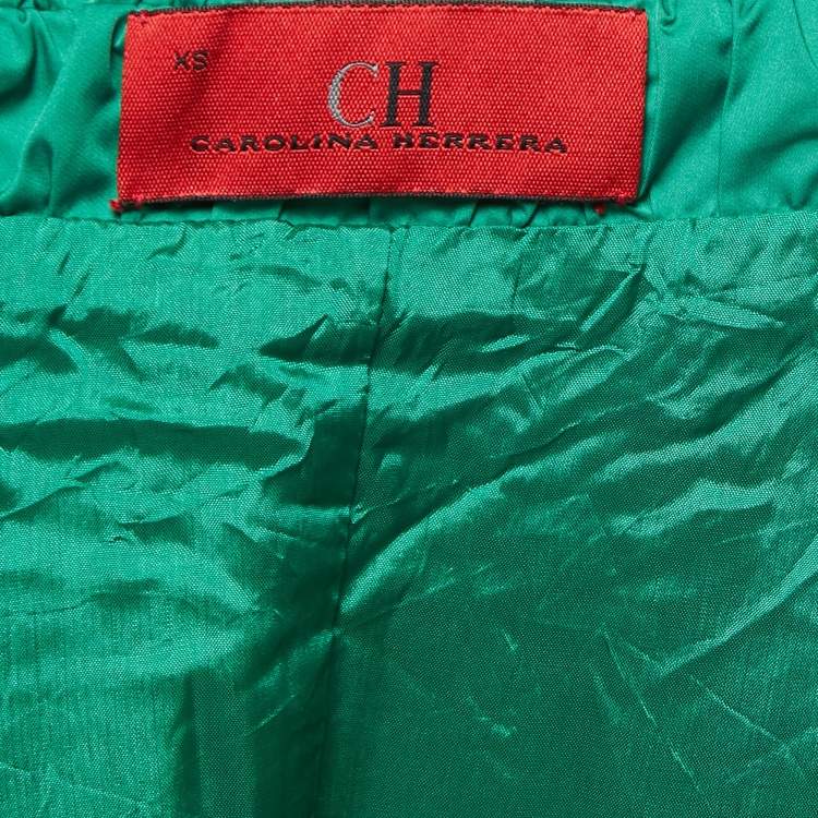 Pre Owned CH Carolina Herrera Green Synthetic Zip Front Peplum Jacket XS