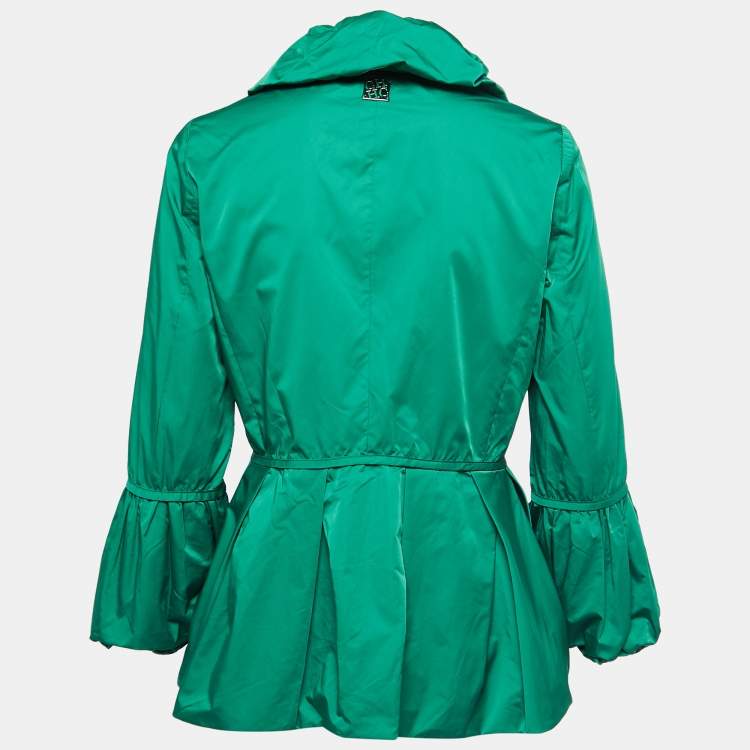 Pre Owned CH Carolina Herrera Green Synthetic Zip Front Peplum Jacket XS