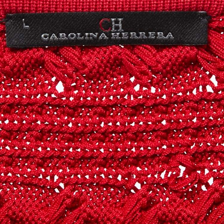 Pre Owned CH Carolina Herrera Red Knit Sleeveless Top L