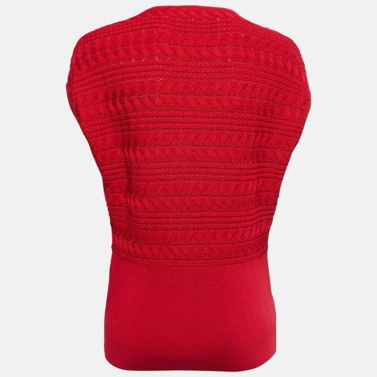 Pre Owned CH Carolina Herrera Red Knit Sleeveless Top L