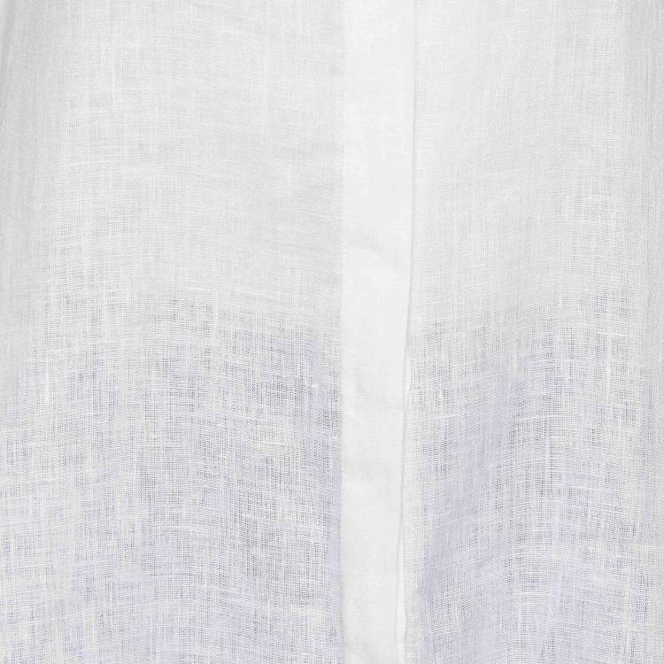 Pre Owned CH Carolina Herrera White Linen Shirt & Printed Satin Palazzo Pants Set M