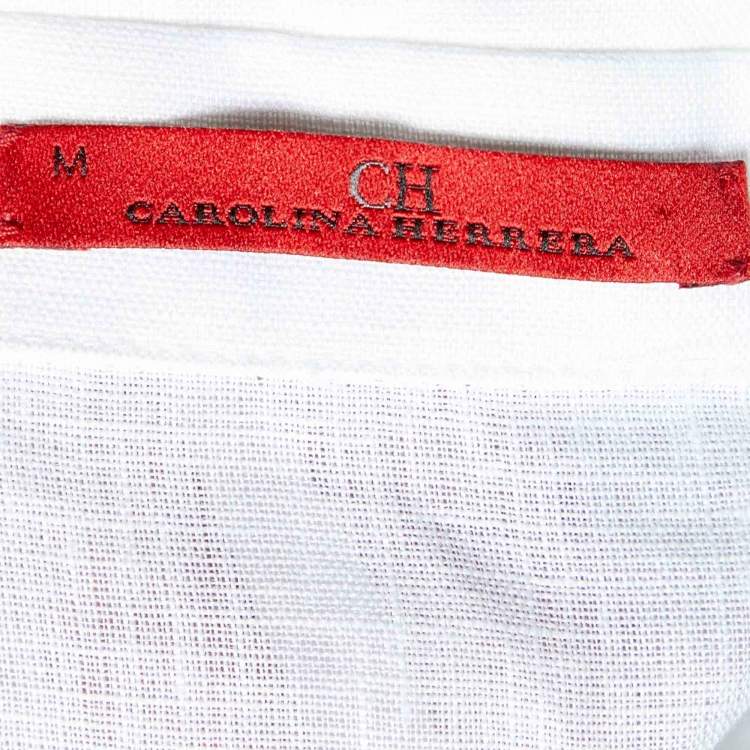 Pre Owned CH Carolina Herrera White Linen Shirt & Printed Satin Palazzo Pants Set M