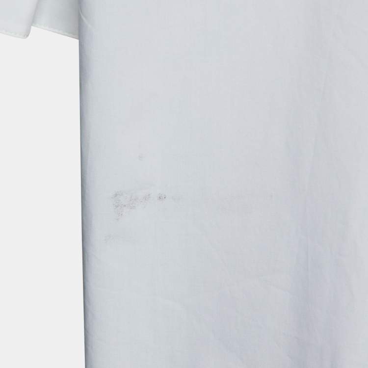 Pre Owned CH Carolina Herrera White Shirt White Cotton Logo Beaded Oversized Top M