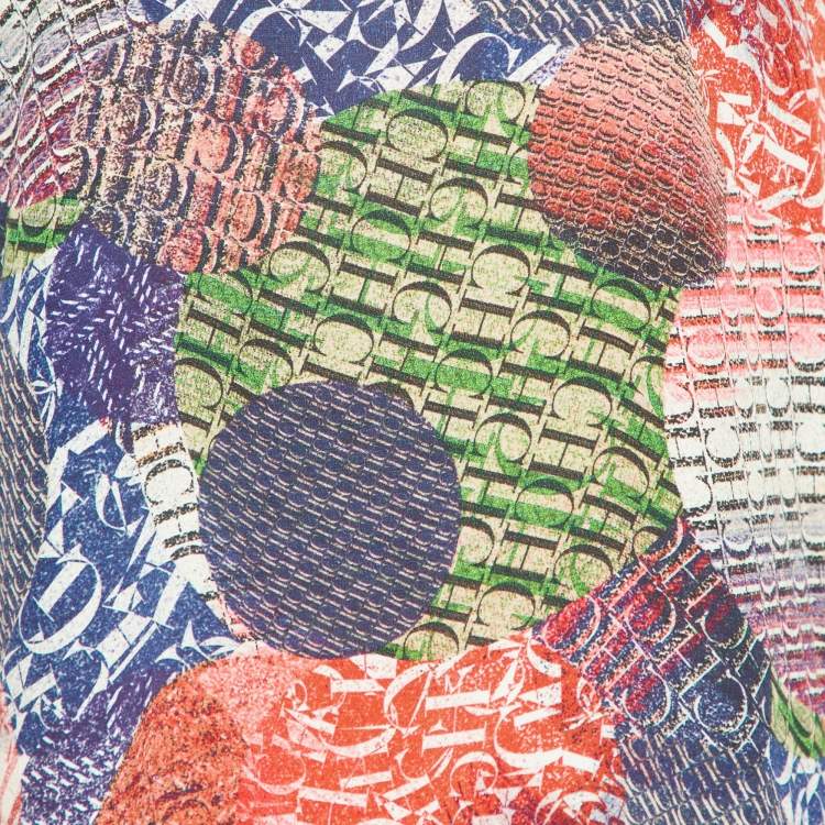 Pre Owned CH Carolina Herrera Multicolor Logo Printed Silk Top L