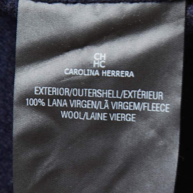 Pre Owned CH Carolina Herrera Navy Blue Wool Zip Front Draped Full Sleeve Blouse M