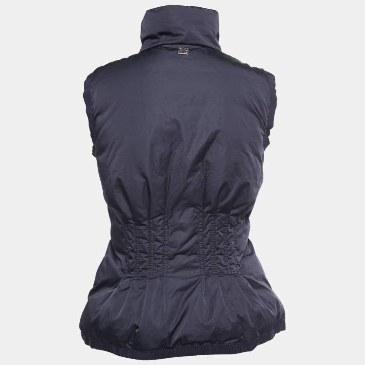 Pre Owned CH Carolina Herrera Navy Blue Synthetic Zip Front Sleeveless Down Jacket XS