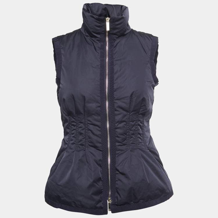 Pre Owned CH Carolina Herrera Navy Blue Synthetic Zip Front Sleeveless Down Jacket XS