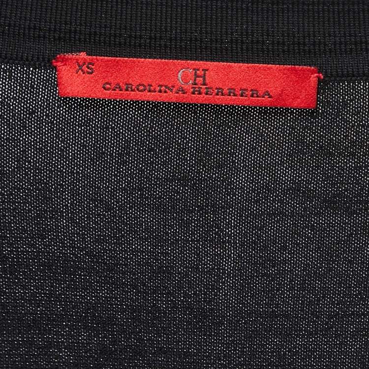 Pre Owned CH Carolina Herrera Black Jersey Bow Detail Contrast Trimmed Top XS