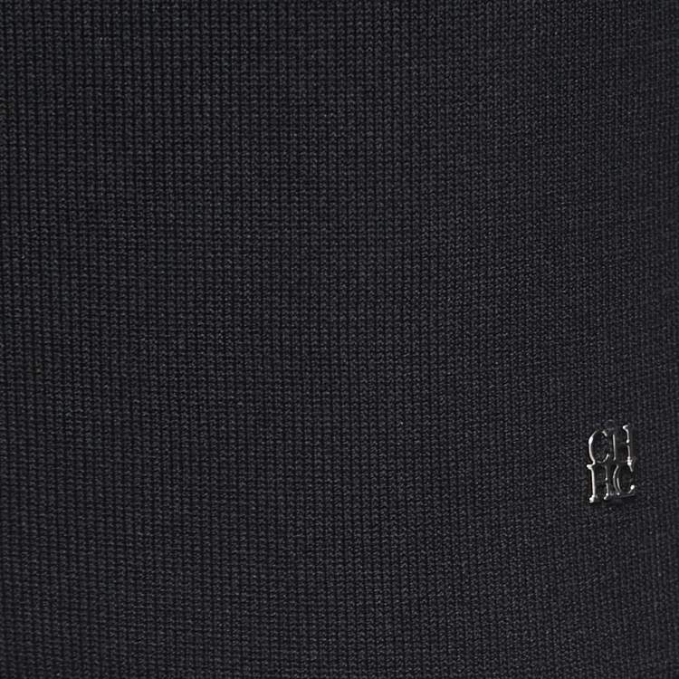 Pre Owned CH Carolina Herrera Black Jersey Bow Detail Contrast Trimmed Top XS