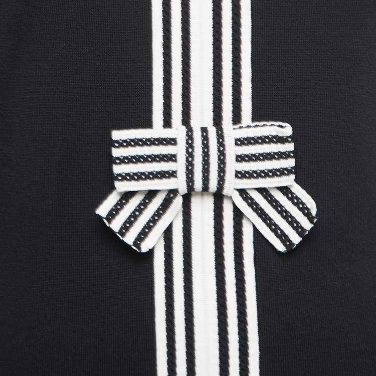 Pre Owned CH Carolina Herrera Black Jersey Bow Detail Contrast Trimmed Top XS