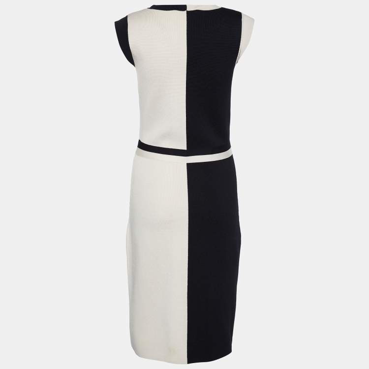 Pre Owned CH Carolina Herrera Color Block Knit Bow Detail Sheath Dress S