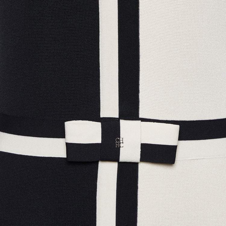 Pre Owned CH Carolina Herrera Color Block Knit Bow Detail Sheath Dress S