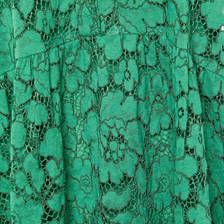 Pre Owned CH Carolina Herrera Green Floral Lace Tiered Midi Dress M