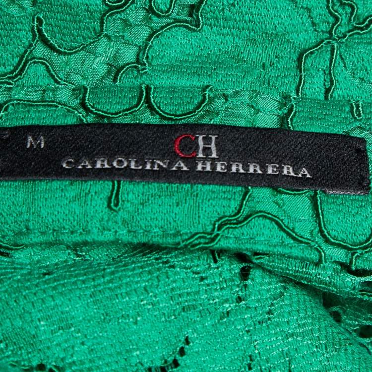 Pre Owned CH Carolina Herrera Green Floral Lace Tiered Midi Dress M
