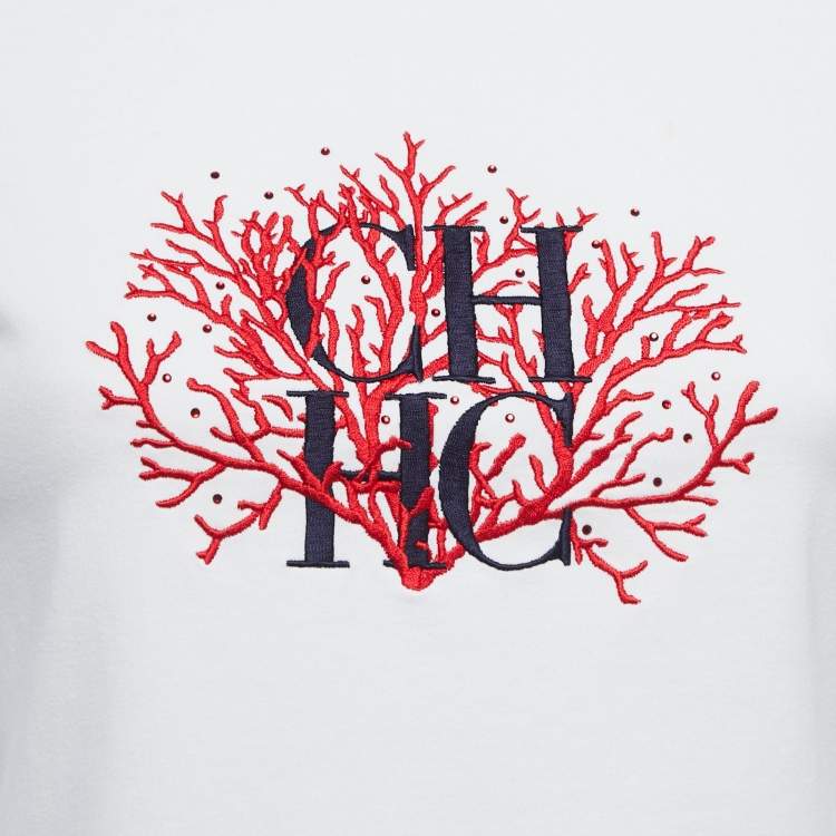 Pre Owned CH Carolina Herrera Cotton Logo Embroidered Short Sleeve T-Shirt S