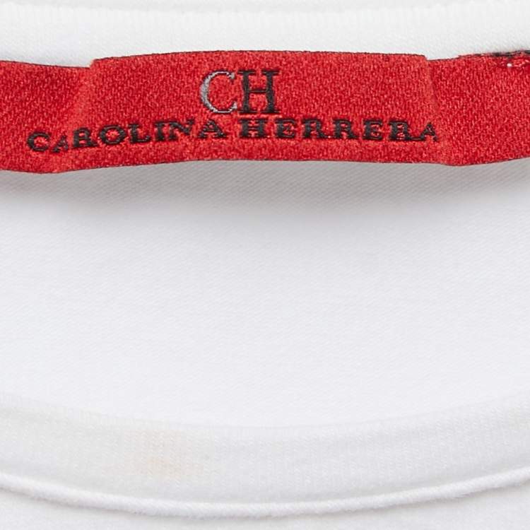 Pre Owned CH Carolina Herrera Cotton Logo Embroidered Short Sleeve T-Shirt S