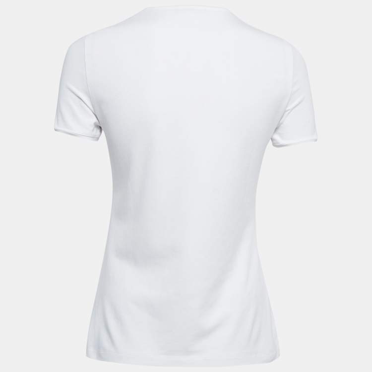 Pre Owned CH Carolina Herrera Cotton Logo Embroidered Short Sleeve T-Shirt S