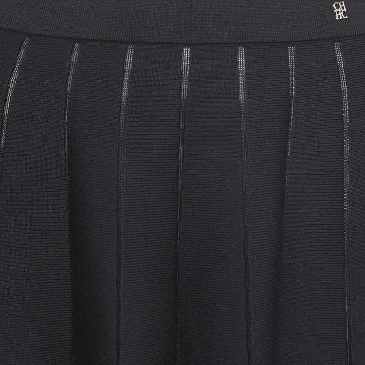 Pre Owned CH Carolina Herrera Black Knit Flared Knee Length Skirt XS