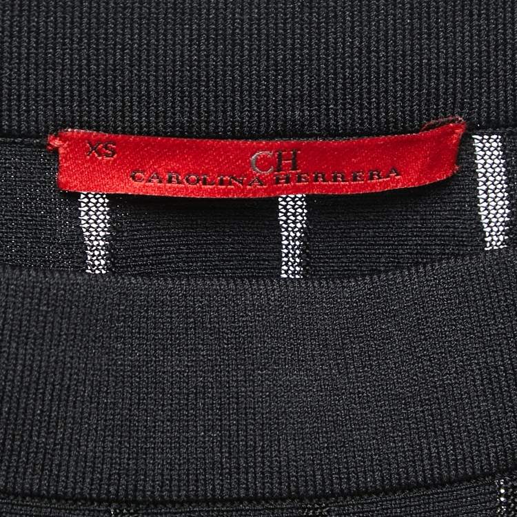 Pre Owned CH Carolina Herrera Black Knit Flared Knee Length Skirt XS
