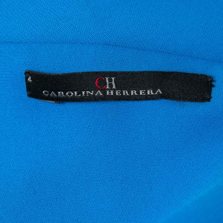 Pre Owned CH Carolina Herrera Blue Crepe Draped Sleeveless Blouse S
