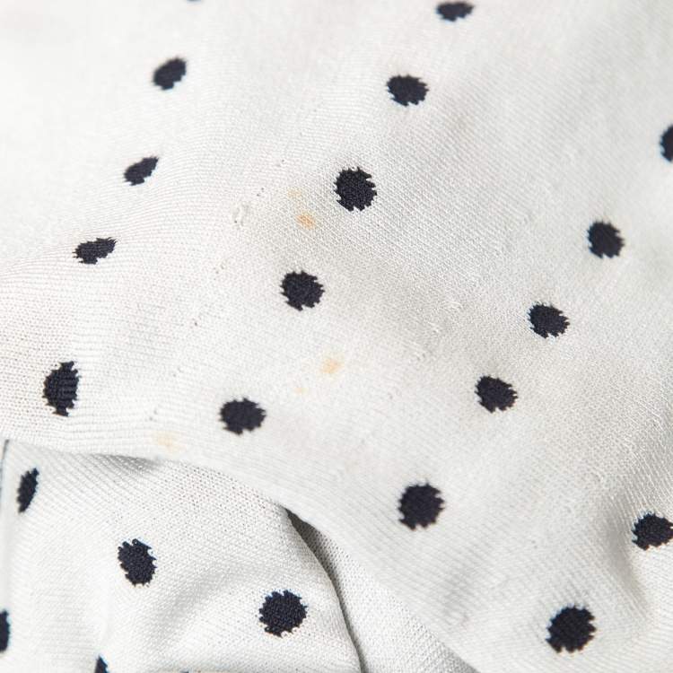 Pre Owned CH Carolina Herrera Navy Blue Dotted Knit Bow Detail Peplum Top S