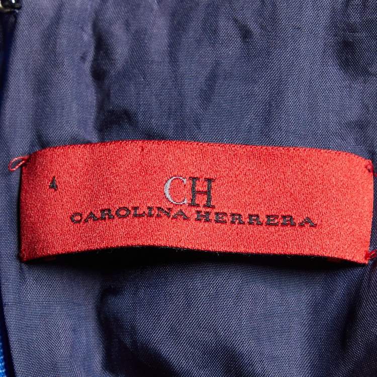 Pre Owned CH Carolina Herrera Blue Embossed Cotton Sheath Dress S