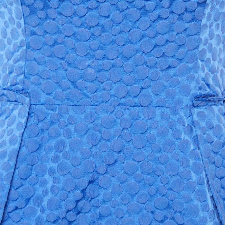 Pre Owned CH Carolina Herrera Blue Embossed Cotton Sheath Dress S