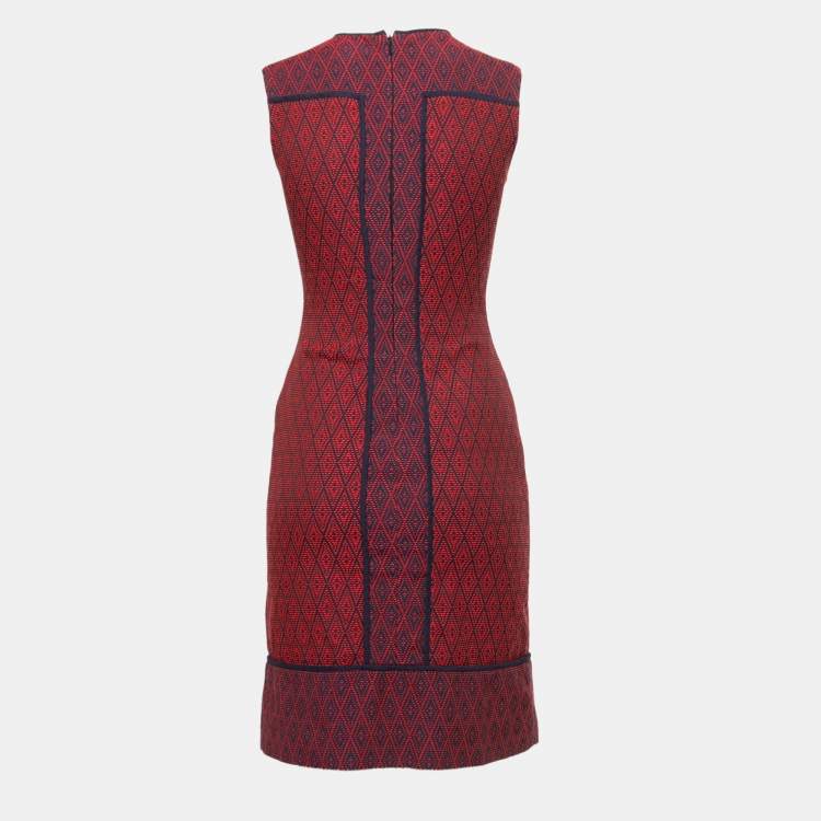 Pre Owned CH Carolina Herrera Red/Blue Cotton Diamond Embroidered Sleeveless Dress XS
