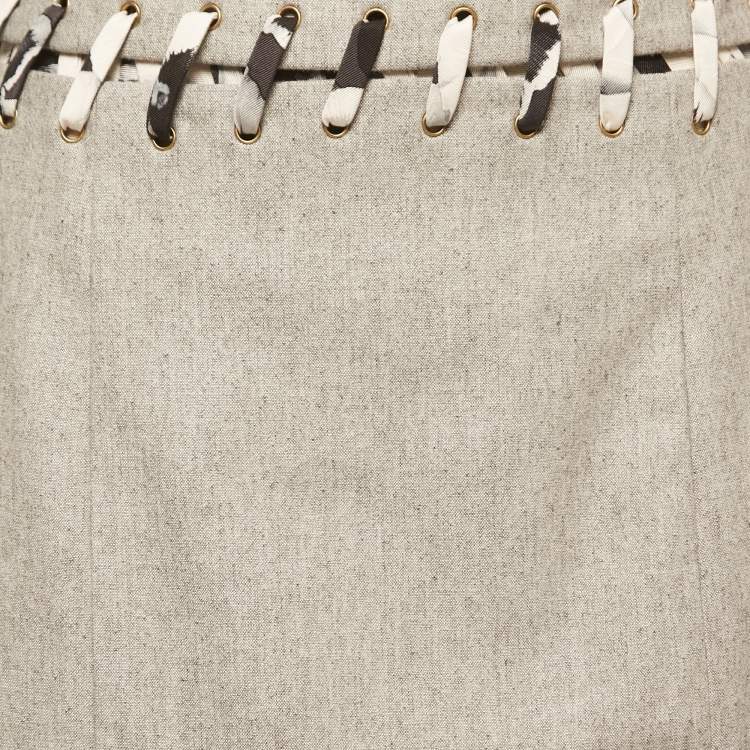 Pre Owned Carolina Herrera Grey Wool Blend Waist Tie Detail Skirt M