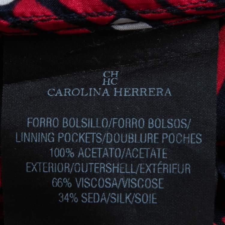 Pre Owned CH Carolina Herrera Red Printed Silk Belted Tunic Mini Dress S