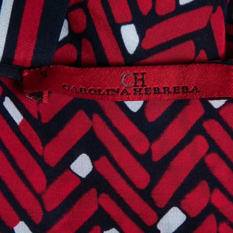 Pre Owned CH Carolina Herrera Red Printed Silk Belted Tunic Mini Dress S