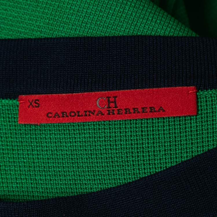 Pre Owned CH Carolina Herrera Green Knit Contrast Detailed Sleeveless Midi Dress XS