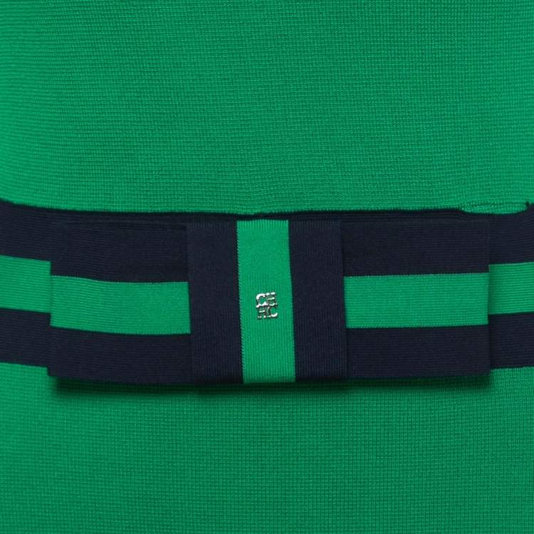 Pre Owned CH Carolina Herrera Green Knit Contrast Detailed Sleeveless Midi Dress XS