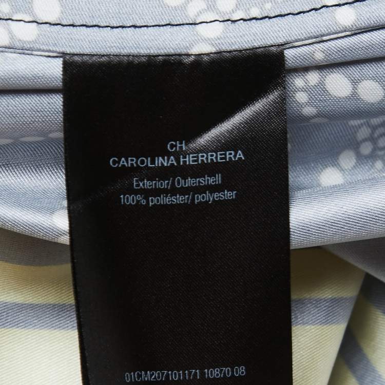 Pre Owned CH Carolina Herrera Navy Blue Printed Satin Blouse M