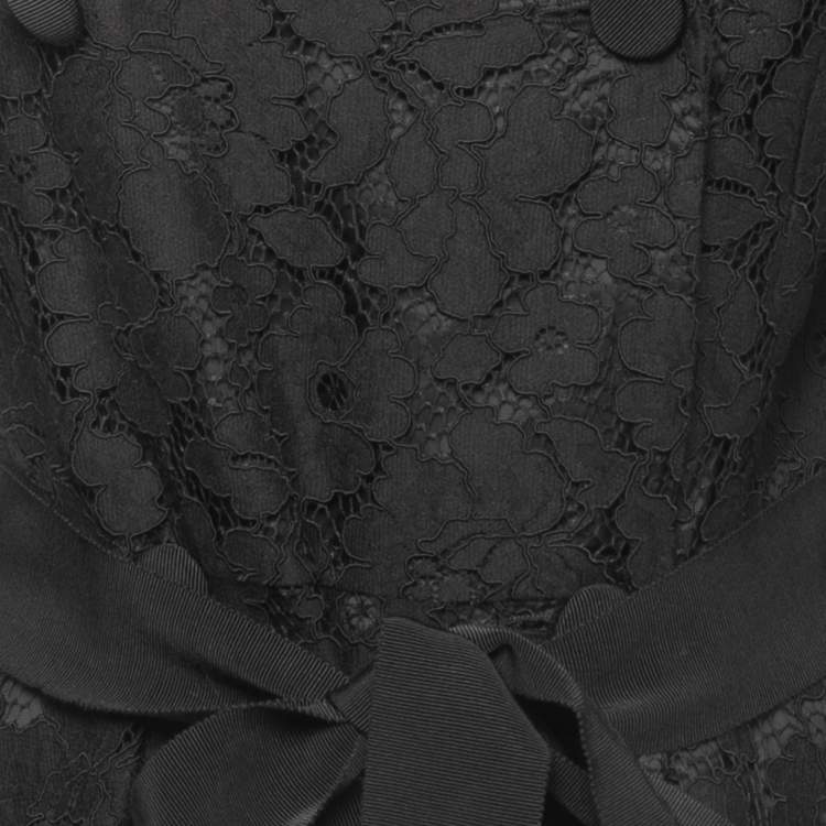 Pre Owned CH Carolina Herrera Black Floral Lace Belted Coat M