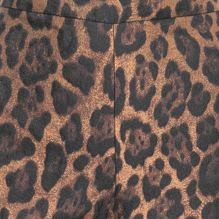 مملوكة مسبقًا CH Carolina Herrera Brown Leopard Patterned Jacquard Trousers L