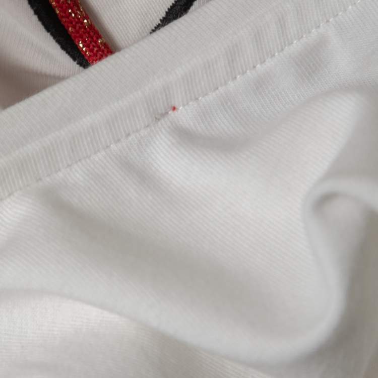 مملوكة مسبقًا CH Carolina Herrera White Cotton Shoe Embroidered Lace Detailed Short Sleeve T-Shirt XS