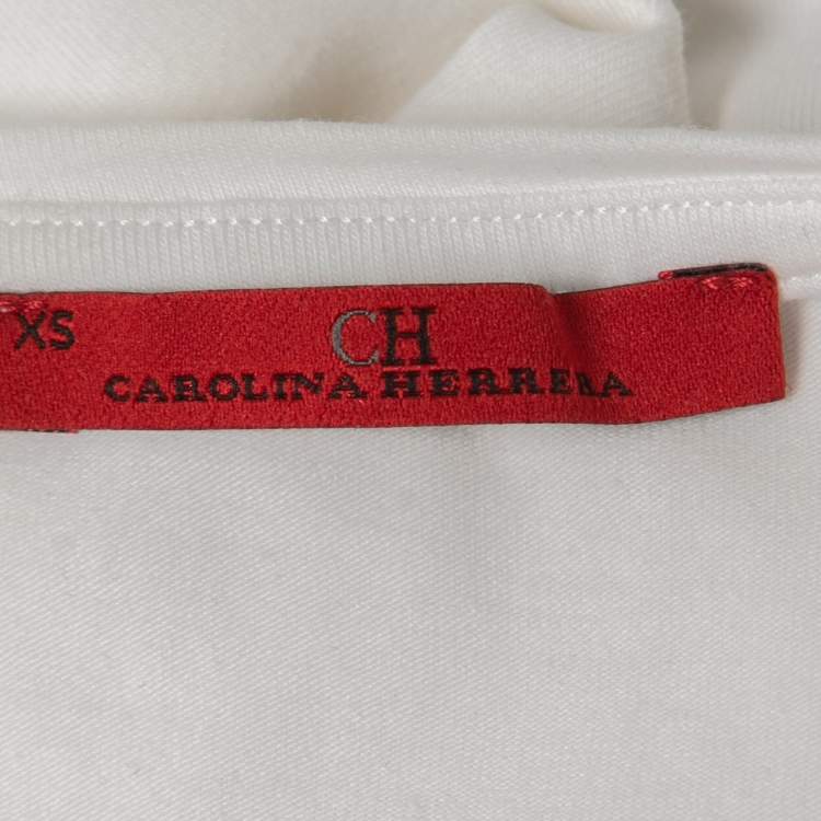 مملوكة مسبقًا CH Carolina Herrera White Cotton Shoe Embroidered Lace Detailed Short Sleeve T-Shirt XS