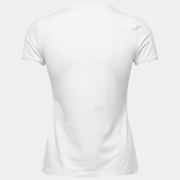 مملوكة مسبقًا CH Carolina Herrera White Cotton Shoe Embroidered Lace Detailed Short Sleeve T-Shirt XS