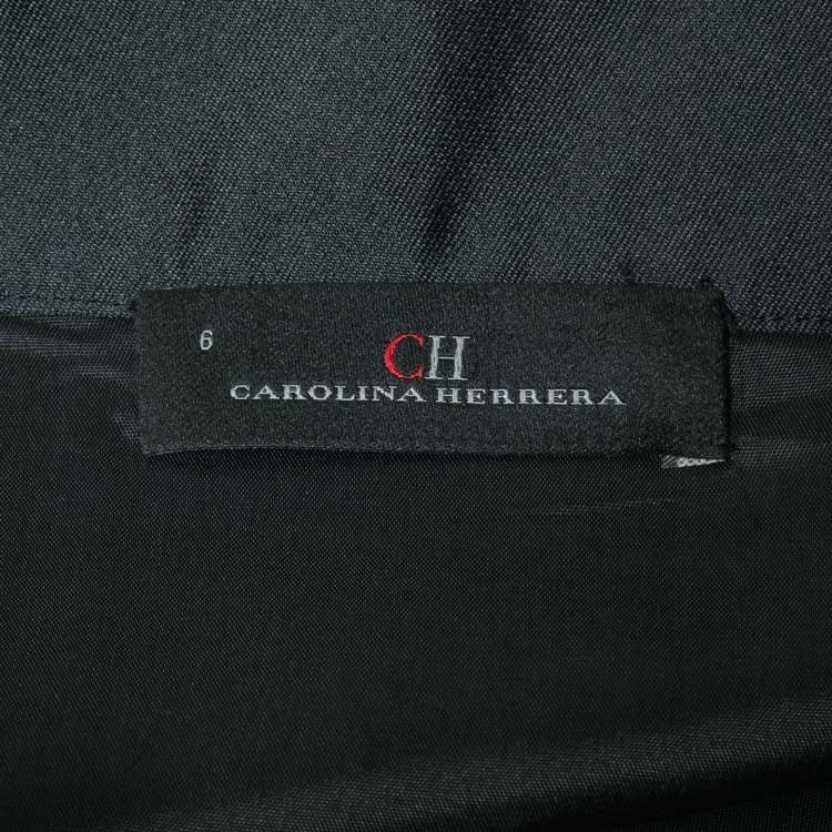 مملوكة مسبقًا CH Carolina Herrera Black Silk Blend Feather Trimmed Knee Length Skirt M