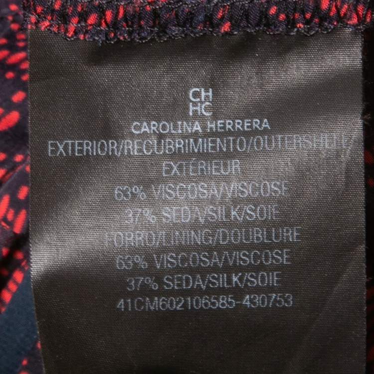 Pre Owned CH Carolina Herrera Blue/Red Printed Silk Wide Leg Pants S