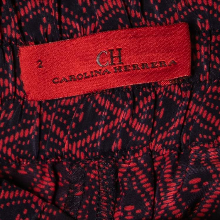 Pre Owned CH Carolina Herrera Blue/Red Printed Silk Wide Leg Pants S