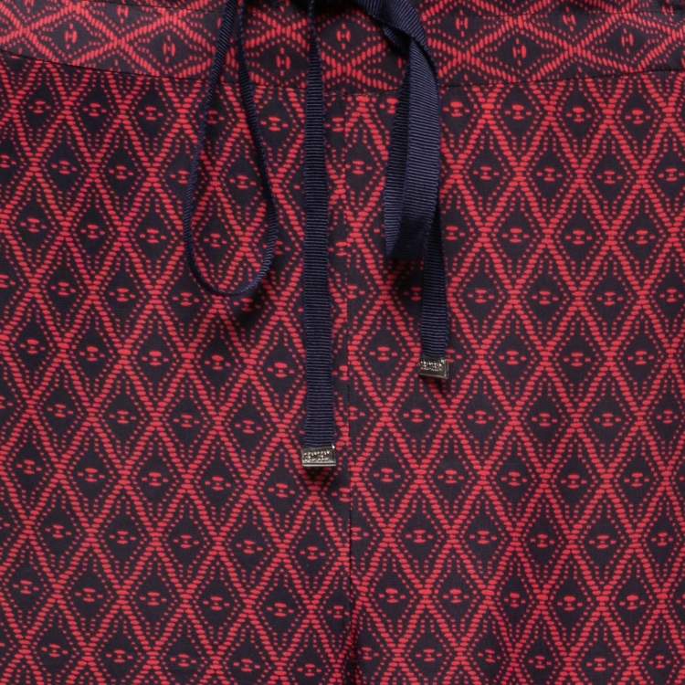 Pre Owned CH Carolina Herrera Blue/Red Printed Silk Wide Leg Pants S