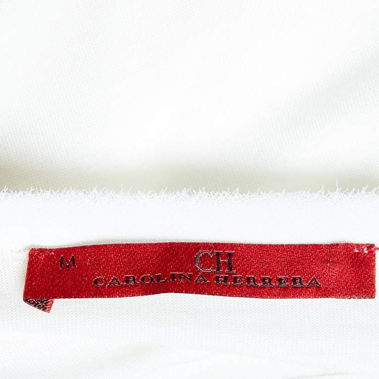 Pre Owned CH Carolina Herrera White Cotton Floral Pearl Applique T-Shirt M