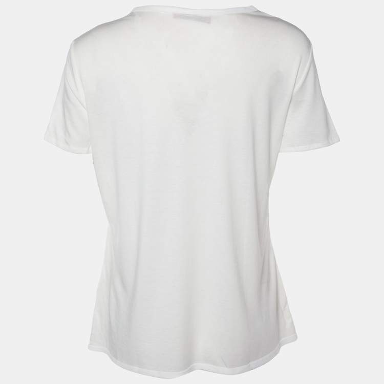 Pre Owned CH Carolina Herrera White Cotton Floral Pearl Applique T-Shirt M