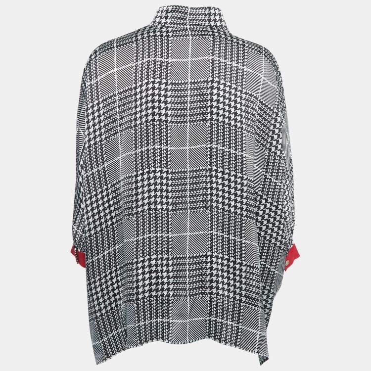 Pre Owned CH Carolina Herrera Black Patterned Crepe Shirt Blouse S